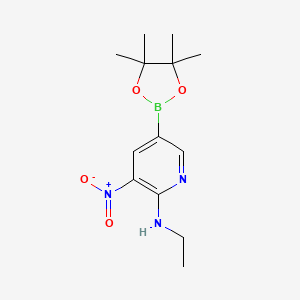 molecular formula C13H20BN3O4 B11768452 N-Ethyl-3-nitro-5-(tetramethyl-1,3,2-dioxaborolan-2-yl)pyridin-2-amine 