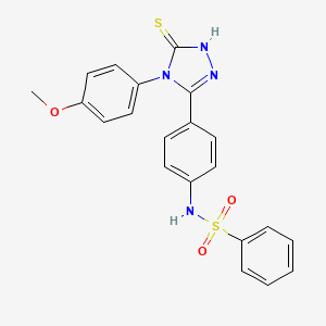 molecular formula C21H18N4O3S2 B11768572 N-(4-(5-Mercapto-4-(4-methoxyphenyl)-4H-1,2,4-triazol-3-yl)phenyl)benzenesulfonamide 
