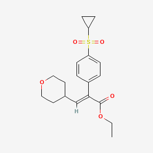 molecular formula C19H24O5S B11768803 Ethyl 2-(4-(cyclopropylsulfonyl)phenyl)-3-(tetrahydro-2H-pyran-4-YL)acrylate 