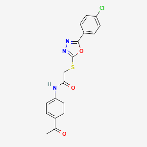 molecular formula C18H14ClN3O3S B11769197 N-(4-acetylphenyl)-2-((5-(4-chlorophenyl)-1,3,4-oxadiazol-2-yl)thio)acetamide 