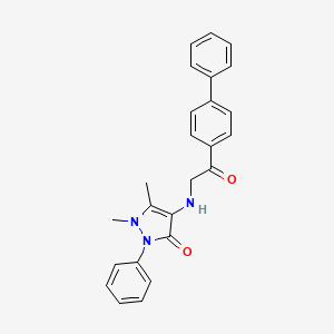 molecular formula C25H23N3O2 B11769211 Antipyrine, 4-((p-phenylphenacylidene)amino)- CAS No. 24377-63-7