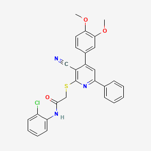 molecular formula C28H22ClN3O3S B11769477 N-(2-Chlorophenyl)-2-((3-cyano-4-(3,4-dimethoxyphenyl)-6-phenylpyridin-2-yl)thio)acetamide 