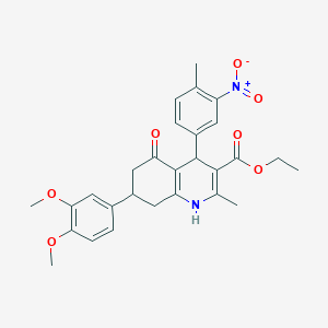 molecular formula C28H30N2O7 B11769499 Ethyl 7-(3,4-dimethoxyphenyl)-2-methyl-4-(4-methyl-3-nitrophenyl)-5-oxo-1,4,5,6,7,8-hexahydroquinoline-3-carboxylate 
