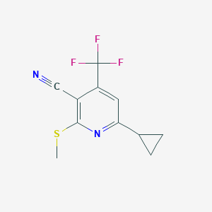 molecular formula C11H9F3N2S B11769552 6-Cyclopropyl-2-(methylthio)-4-(trifluoromethyl)nicotinonitrile 