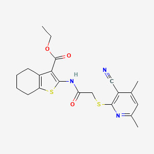 molecular formula C21H23N3O3S2 B11769746 Ethyl 2-(2-((3-cyano-4,6-dimethylpyridin-2-yl)thio)acetamido)-4,5,6,7-tetrahydrobenzo[b]thiophene-3-carboxylate 