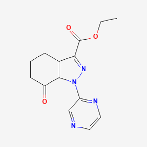 molecular formula C14H14N4O3 B11769890 Ethyl 7-oxo-1-(pyrazin-2-yl)-4,5,6,7-tetrahydro-1H-indazole-3-carboxylate 