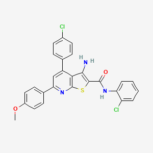 molecular formula C27H19Cl2N3O2S B11770009 3-amino-N-(2-chlorophenyl)-4-(4-chlorophenyl)-6-(4-methoxyphenyl)thieno[2,3-b]pyridine-2-carboxamide 