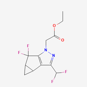 molecular formula C12H12F4N2O2 B11770116 ethyl 2-(3-(difluoromethyl)-5,5-difluoro-3b,4,4a,5-tetrahydro-1H-cyclopropa[3,4]cyclopenta[1,2-c]pyrazol-1-yl)acetate 