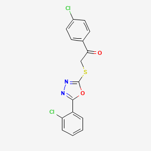 molecular formula C16H10Cl2N2O2S B11770131 1-(4-Chlorophenyl)-2-((5-(2-chlorophenyl)-1,3,4-oxadiazol-2-yl)thio)ethanone 