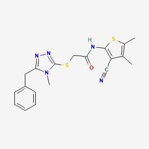 molecular formula C19H19N5OS2 B11771801 2-((5-Benzyl-4-methyl-4H-1,2,4-triazol-3-yl)thio)-N-(3-cyano-4,5-dimethylthiophen-2-yl)acetamide 