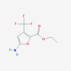 molecular formula C8H8F3NO3 B11771863 Ethyl 5-amino-3-(trifluoromethyl)furan-2-carboxylate 