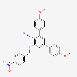 molecular formula C27H21N3O4S B11771877 4,6-Bis(4-methoxyphenyl)-2-((4-nitrobenzyl)thio)nicotinonitrile 