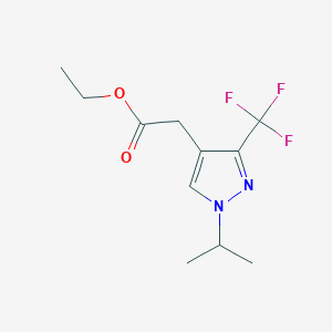 molecular formula C11H15F3N2O2 B11772000 Ethyl 2-(1-isopropyl-3-(trifluoromethyl)-1H-pyrazol-4-yl)acetate 
