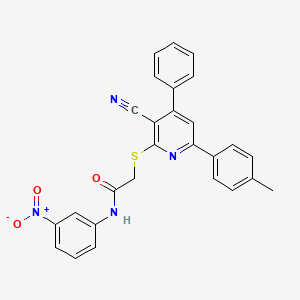 molecular formula C27H20N4O3S B11772503 2-((3-Cyano-4-phenyl-6-(p-tolyl)pyridin-2-yl)thio)-N-(3-nitrophenyl)acetamide 