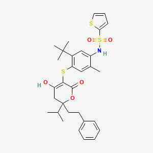 molecular formula C31H37NO5S3 B11772882 N-(5-(tert-Butyl)-4-((4-hydroxy-6-isopropyl-2-oxo-6-phenethyl-5,6-dihydro-2H-pyran-3-yl)thio)-2-methylphenyl)thiophene-2-sulfonamide CAS No. 263842-74-6