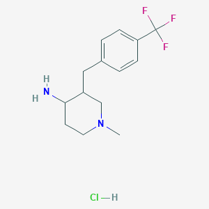 molecular formula C14H20ClF3N2 B11773043 1-Methyl-3-(4-(trifluoromethyl)benzyl)piperidin-4-amine hydrochloride 