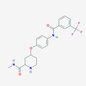 molecular formula C21H22F3N3O3 B11773111 N-Methyl-4-(4-(3-(trifluoromethyl)benzamido)phenoxy)piperidine-2-carboxamide 