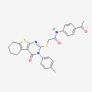 molecular formula C27H25N3O3S2 B11773396 N-(4-Acetylphenyl)-2-((4-oxo-3-(p-tolyl)-3,4,5,6,7,8-hexahydrobenzo[4,5]thieno[2,3-d]pyrimidin-2-yl)thio)acetamide 