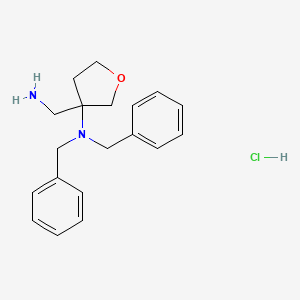 molecular formula C19H25ClN2O B11773409 3-(Aminomethyl)-N,N-dibenzyltetrahydrofuran-3-amine hydrochloride 