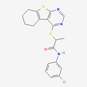 molecular formula C19H18ClN3OS2 B11773527 N-(3-Chlorophenyl)-2-((5,6,7,8-tetrahydrobenzo[4,5]thieno[2,3-d]pyrimidin-4-yl)thio)propanamide 