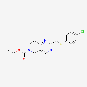 molecular formula C17H18ClN3O2S B11773552 Ethyl 2-(((4-chlorophenyl)thio)methyl)-7,8-dihydropyrido[4,3-d]pyrimidine-6(5H)-carboxylate 