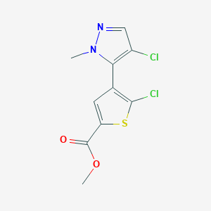 molecular formula C10H8Cl2N2O2S B11773863 Methyl 5-chloro-4-(4-chloro-1-methyl-1H-pyrazol-5-yl)thiophene-2-carboxylate 