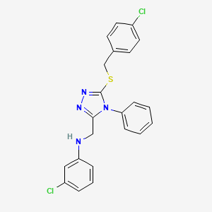 molecular formula C22H18Cl2N4S B11773960 3-Chloro-N-((5-((4-chlorobenzyl)thio)-4-phenyl-4H-1,2,4-triazol-3-yl)methyl)aniline 