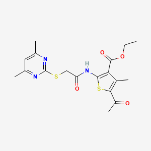 molecular formula C18H21N3O4S2 B11774206 Ethyl 5-acetyl-2-(2-((4,6-dimethylpyrimidin-2-yl)thio)acetamido)-4-methylthiophene-3-carboxylate 