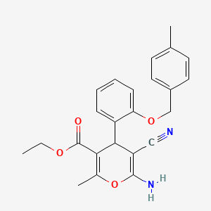 molecular formula C24H24N2O4 B11774477 Ethyl 6-amino-5-cyano-2-methyl-4-(2-((4-methylbenzyl)oxy)phenyl)-4H-pyran-3-carboxylate 