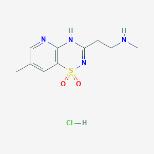 molecular formula C10H15ClN4O2S B11774503 7-Methyl-3-(2-(methylamino)ethyl)-4H-pyrido[2,3-e][1,2,4]thiadiazine 1,1-dioxide hydrochloride 