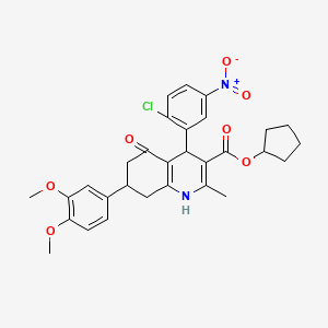 molecular formula C30H31ClN2O7 B11774561 Cyclopentyl 4-(2-chloro-5-nitrophenyl)-7-(3,4-dimethoxyphenyl)-2-methyl-5-oxo-1,4,5,6,7,8-hexahydroquinoline-3-carboxylate 