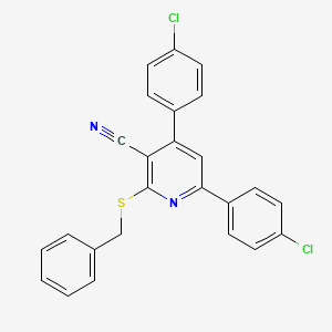 molecular formula C25H16Cl2N2S B11774784 2-(Benzylthio)-4,6-bis(4-chlorophenyl)nicotinonitrile 