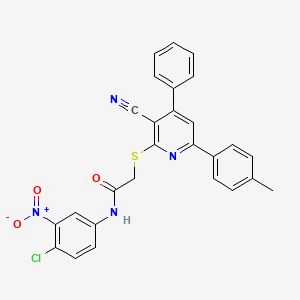 molecular formula C27H19ClN4O3S B11774815 N-(4-Chloro-3-nitrophenyl)-2-((3-cyano-4-phenyl-6-(p-tolyl)pyridin-2-yl)thio)acetamide 