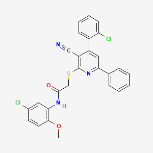 molecular formula C27H19Cl2N3O2S B11774848 N-(5-Chloro-2-methoxyphenyl)-2-((4-(2-chlorophenyl)-3-cyano-6-phenylpyridin-2-yl)thio)acetamide 