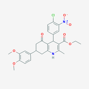 molecular formula C27H27ClN2O7 B11775099 Ethyl 4-(4-chloro-3-nitrophenyl)-7-(3,4-dimethoxyphenyl)-2-methyl-5-oxo-1,4,5,6,7,8-hexahydroquinoline-3-carboxylate 