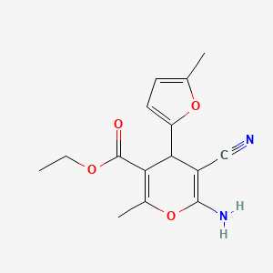 molecular formula C15H16N2O4 B11775401 ethyl 6-amino-5-cyano-2-methyl-4-(5-methylfuran-2-yl)-4H-pyran-3-carboxylate 