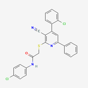 molecular formula C26H17Cl2N3OS B11775532 N-(4-Chlorophenyl)-2-((4-(2-chlorophenyl)-3-cyano-6-phenylpyridin-2-yl)thio)acetamide 