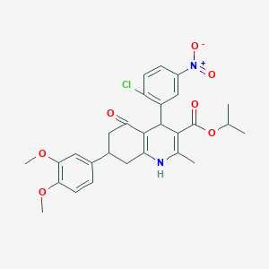 molecular formula C28H29ClN2O7 B11775558 Isopropyl 4-(2-chloro-5-nitrophenyl)-7-(3,4-dimethoxyphenyl)-2-methyl-5-oxo-1,4,5,6,7,8-hexahydroquinoline-3-carboxylate 