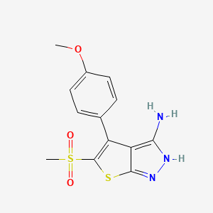 molecular formula C13H13N3O3S2 B11776064 4-(4-Methoxyphenyl)-5-(methylsulfonyl)-1H-thieno[2,3-c]pyrazol-3-amine 