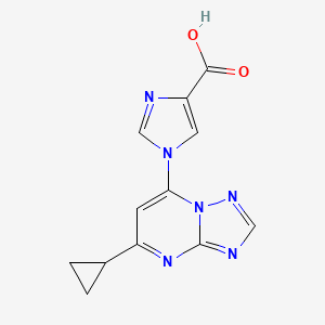 molecular formula C12H10N6O2 B11776740 1-(5-Cyclopropyl-[1,2,4]triazolo[1,5-a]pyrimidin-7-yl)-1H-imidazole-4-carboxylic acid 
