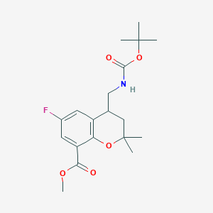 molecular formula C19H26FNO5 B11777060 Methyl 4-(((tert-butoxycarbonyl)amino)methyl)-6-fluoro-2,2-dimethylchroman-8-carboxylate 