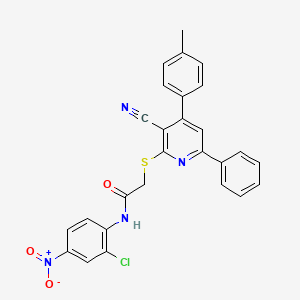 molecular formula C27H19ClN4O3S B11777510 N-(2-Chloro-4-nitrophenyl)-2-((3-cyano-6-phenyl-4-(p-tolyl)pyridin-2-yl)thio)acetamide 