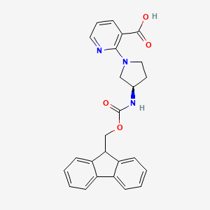 molecular formula C25H23N3O4 B11777569 (R)-2-(3-((((9H-Fluoren-9-yl)methoxy)carbonyl)amino)pyrrolidin-1-yl)nicotinic acid 