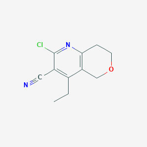 molecular formula C11H11ClN2O B11777624 2-Chloro-4-ethyl-7,8-dihydro-5H-pyrano[4,3-b]pyridine-3-carbonitrile 