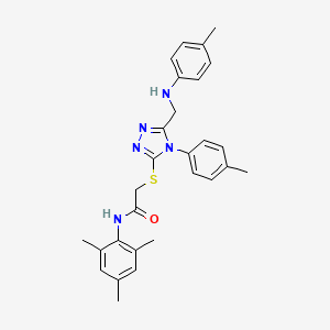 molecular formula C28H31N5OS B11777709 N-Mesityl-2-((4-(p-tolyl)-5-((p-tolylamino)methyl)-4H-1,2,4-triazol-3-yl)thio)acetamide 