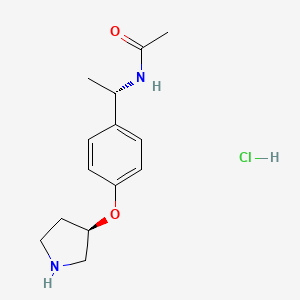 molecular formula C14H21ClN2O2 B11777750 N-((S)-1-(4-((R)-Pyrrolidin-3-yloxy)phenyl)ethyl)acetamidehydrochloride 