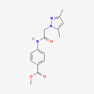molecular formula C15H17N3O3 B11777860 Methyl 4-(2-(3,5-dimethyl-1H-pyrazol-1-yl)acetamido)benzoate CAS No. 321166-44-3