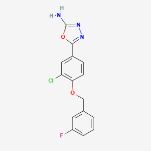 molecular formula C15H11ClFN3O2 B11778167 5-(3-Chloro-4-((3-fluorobenzyl)oxy)phenyl)-1,3,4-oxadiazol-2-amine 