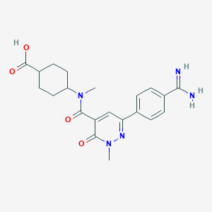 molecular formula C21H25N5O4 B117783 4-[[6-(4-Carbamimidoylphenyl)-2-methyl-3-oxopyridazine-4-carbonyl]-methylamino]cyclohexane-1-carboxylic acid CAS No. 150594-88-0