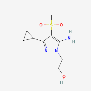 molecular formula C9H15N3O3S B11778895 2-(5-Amino-3-cyclopropyl-4-(methylsulfonyl)-1H-pyrazol-1-yl)ethanol 